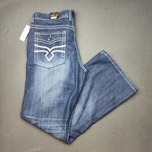 Helix Jeans Mens 36x32 Blue Relaxed Bootcut Dark Fleur Denim Pockets Work School